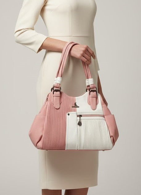 Elegant Two-Tone Pleated Handbag - Chic Shoulder Bag Black & White