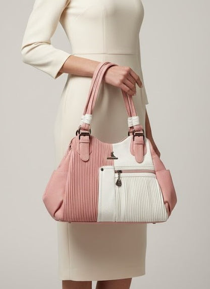 Elegant Two-Tone Pleated Handbag - Chic Shoulder Bag Black & White