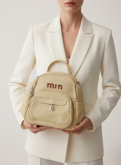 min Leather Mini Backpack - Chic & Compact Style Grey