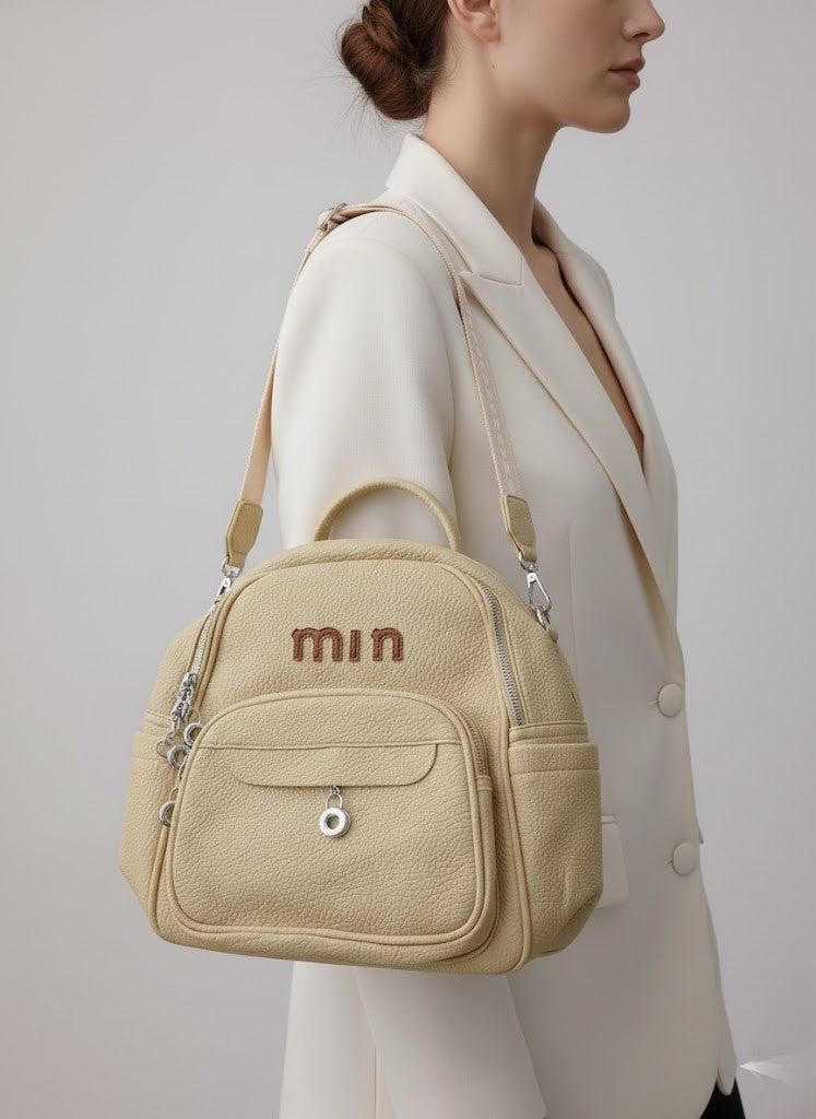 min Leather Mini Backpack - Chic & Compact Style Grey