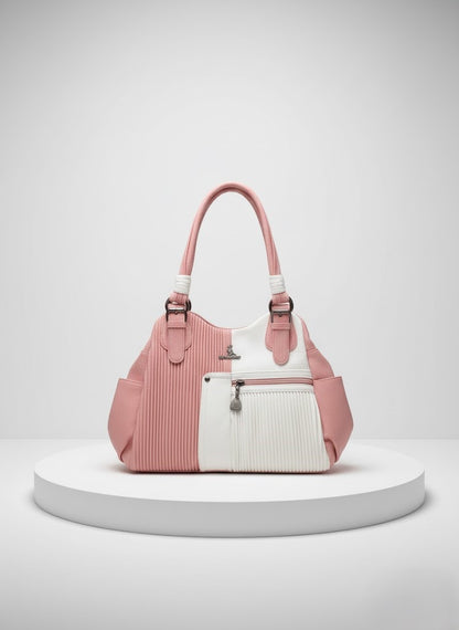 Elegant Two-Tone Pleated Handbag - Chic Shoulder Bag Black & White