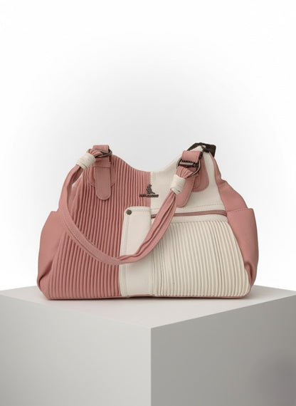 Elegant Two-Tone Pleated Handbag - Chic Shoulder Bag Black & White