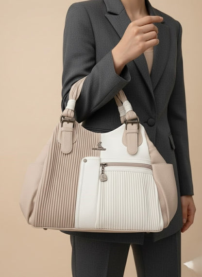 Elegant Two-Tone Pleated Handbag - Chic Shoulder Bag Black & White