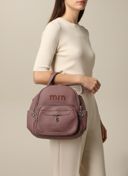 min Leather Mini Backpack - Chic & Compact Style Grey