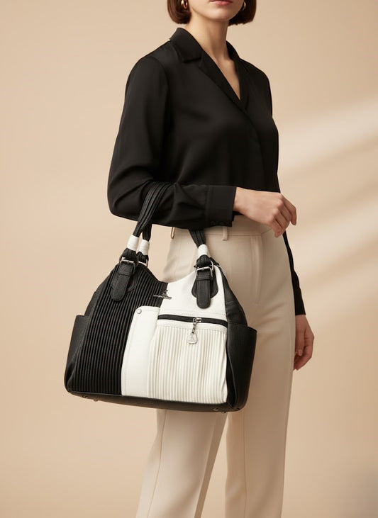 Elegant Two-Tone Pleated Handbag - Chic Shoulder Bag
