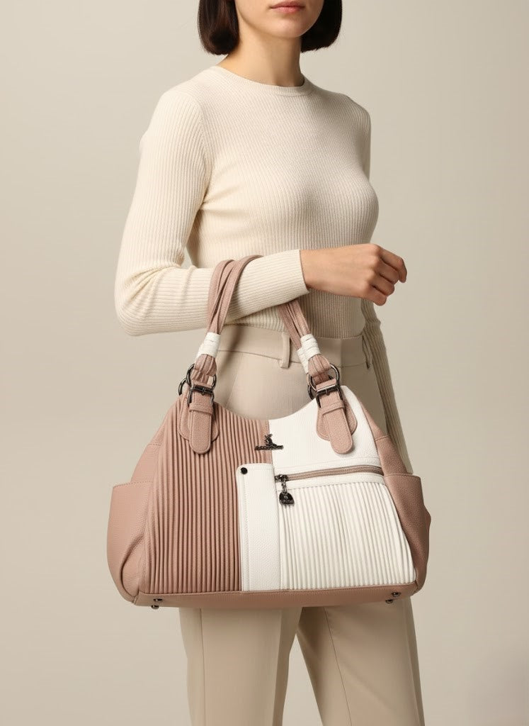 Elegant Two-Tone Pleated Handbag - Chic Shoulder Bag Black & White