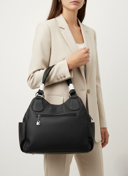 Elegant Two-Tone Pleated Handbag - Chic Shoulder Bag Black & White