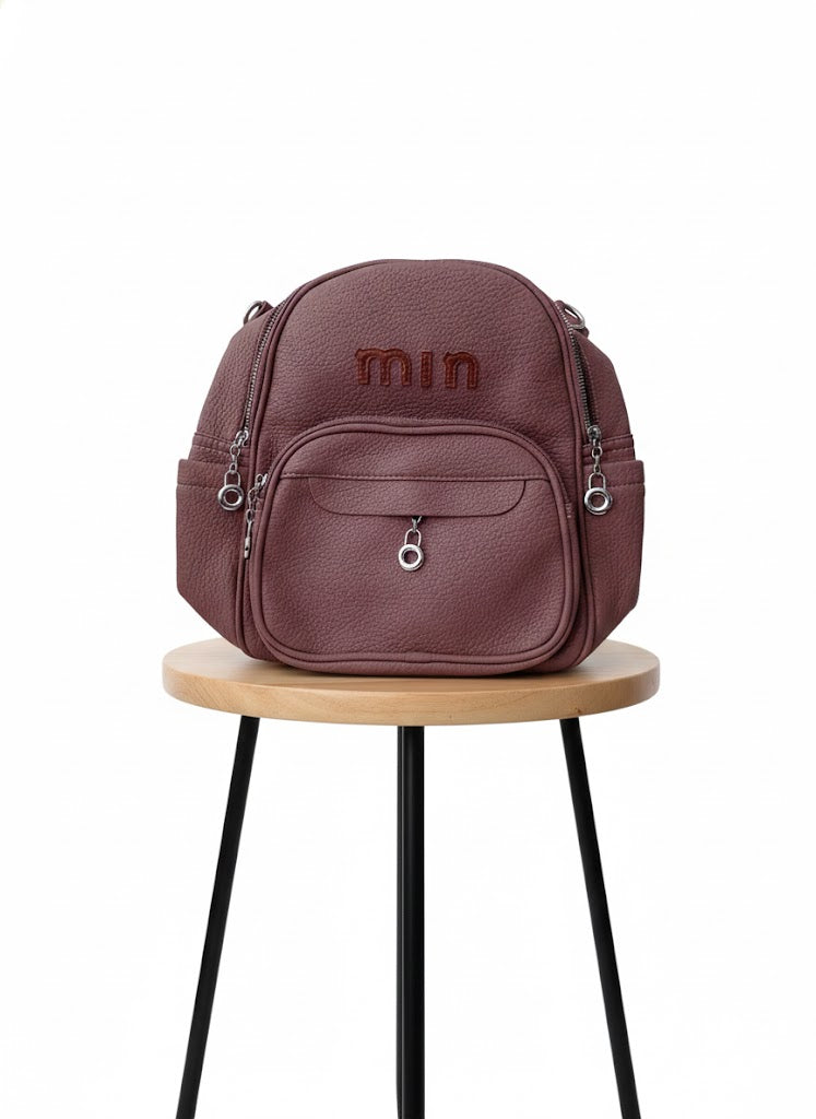 min Leather Mini Backpack - Chic & Compact Style Grey