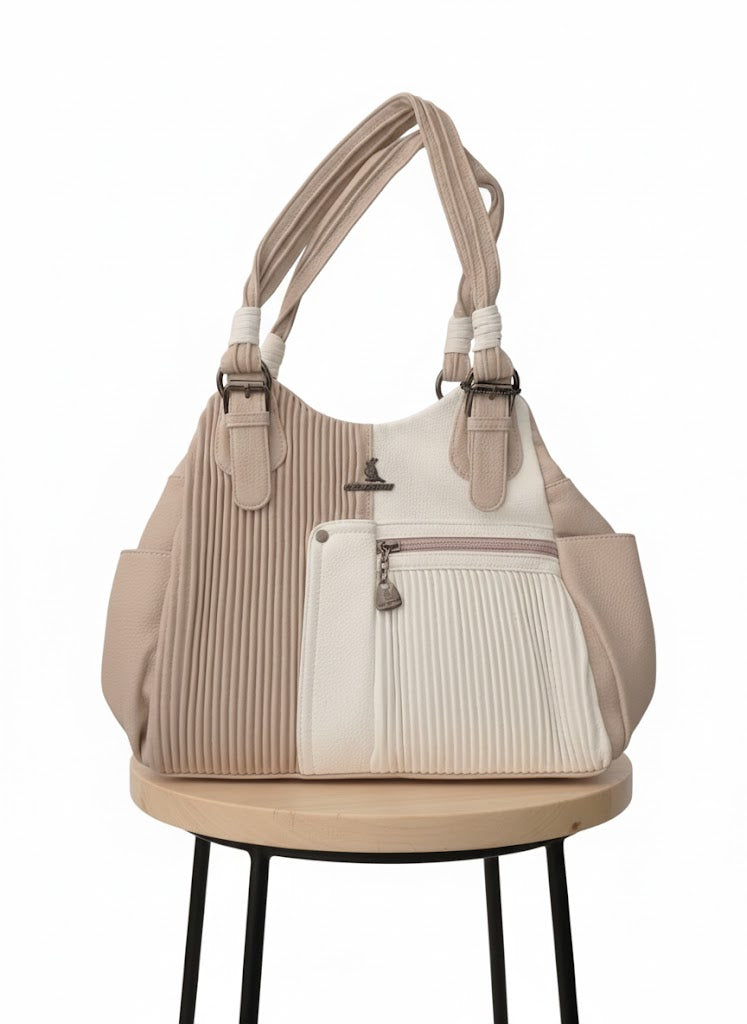 Elegant Two-Tone Pleated Handbag - Chic Shoulder Bag Black & White