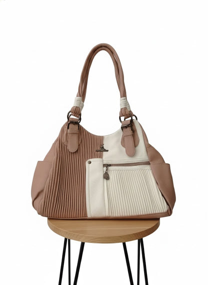 Elegant Two-Tone Pleated Handbag - Chic Shoulder Bag Black & White