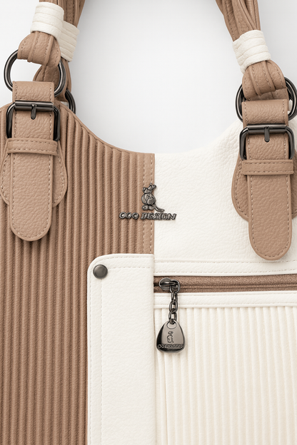 Elegant Two-Tone Pleated Handbag - Chic Shoulder Bag Black & White