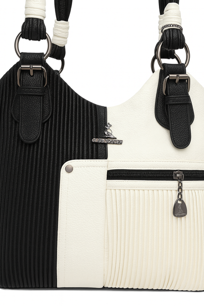 Elegant Two-Tone Pleated Handbag - Chic Shoulder Bag Black & White