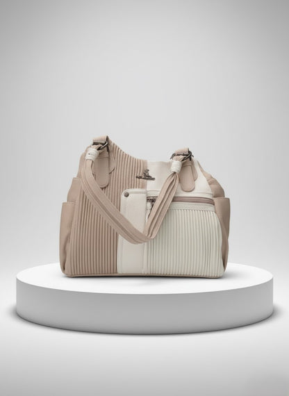 Elegant Two-Tone Pleated Handbag - Chic Shoulder Bag Black & White